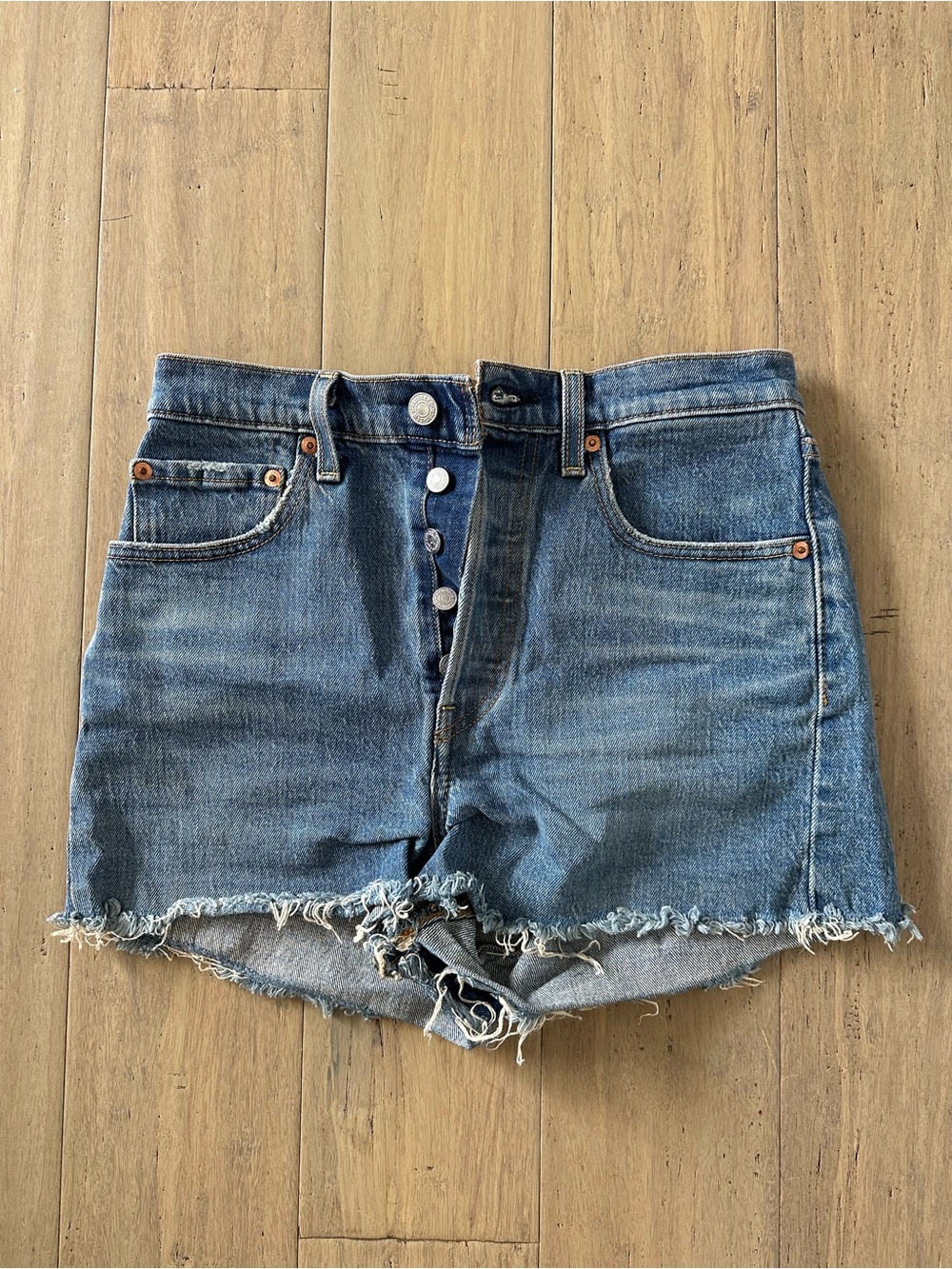 Levi's Medium Blue High-Rise Cutoff Denim Shorts